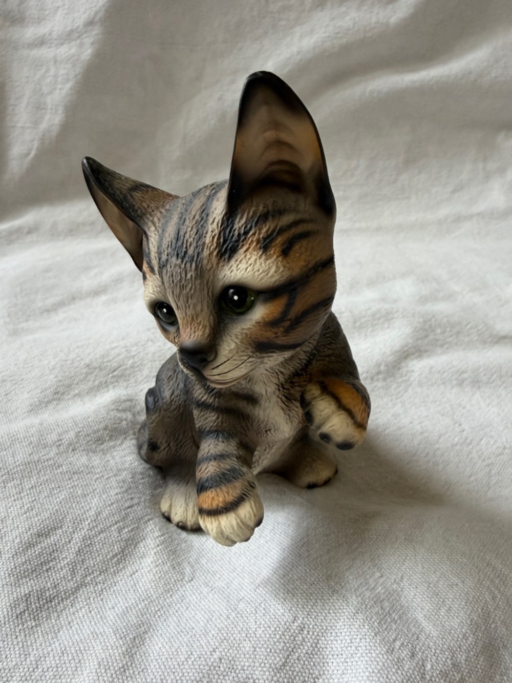 Cute Tabby Kitten Figurine - Brown and Cream Home Accent